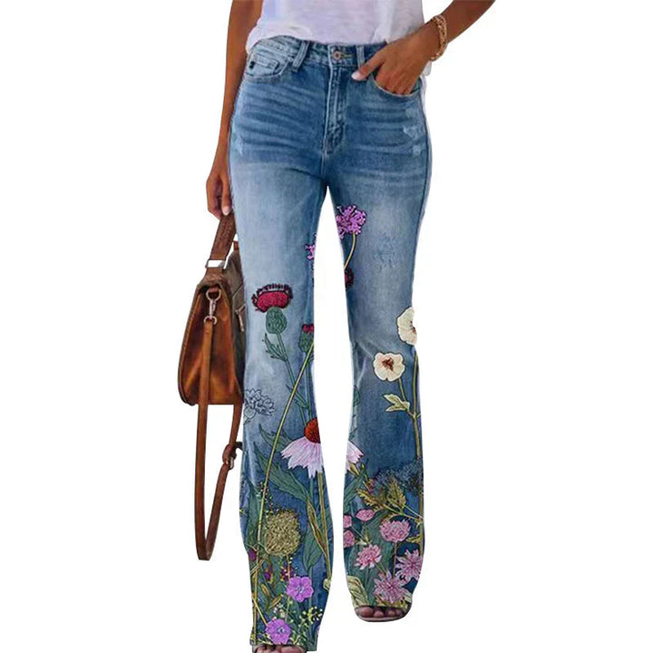 Isla | Women's Floral Wide Leg Flare Jeans with Button Fly