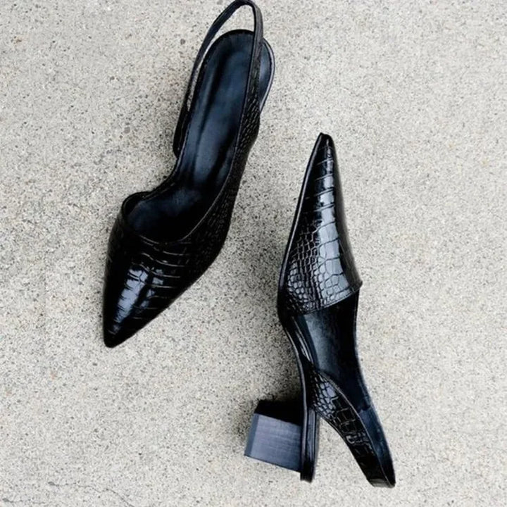 Isobel | Women's Block Heel Pointed Toe Slingback Heels with Croc-Effect