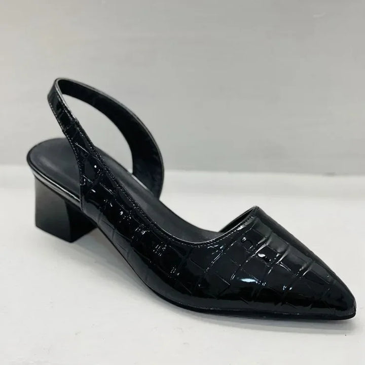 Isobel | Women's Block Heel Pointed Toe Slingback Heels with Croc-Effect