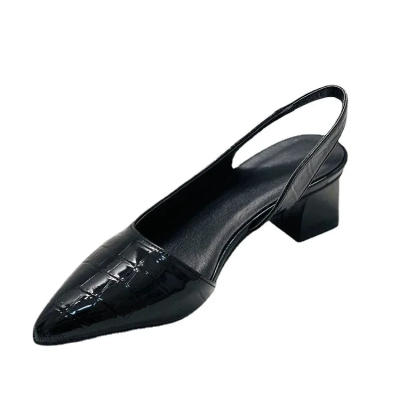 Isobel | Women's Block Heel Pointed Toe Slingback Heels with Croc-Effect