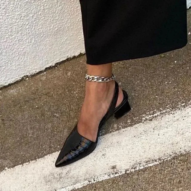 Isobel | Women's Block Heel Pointed Toe Slingback Heels with Croc-Effect