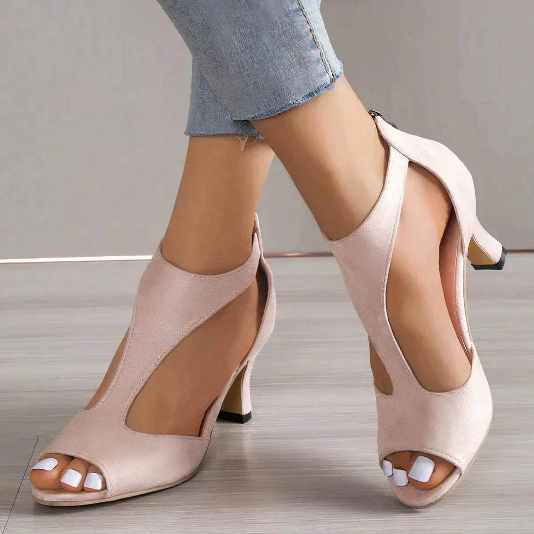 Isobel | Women's Cutout Open Toe Heels with Zip Back