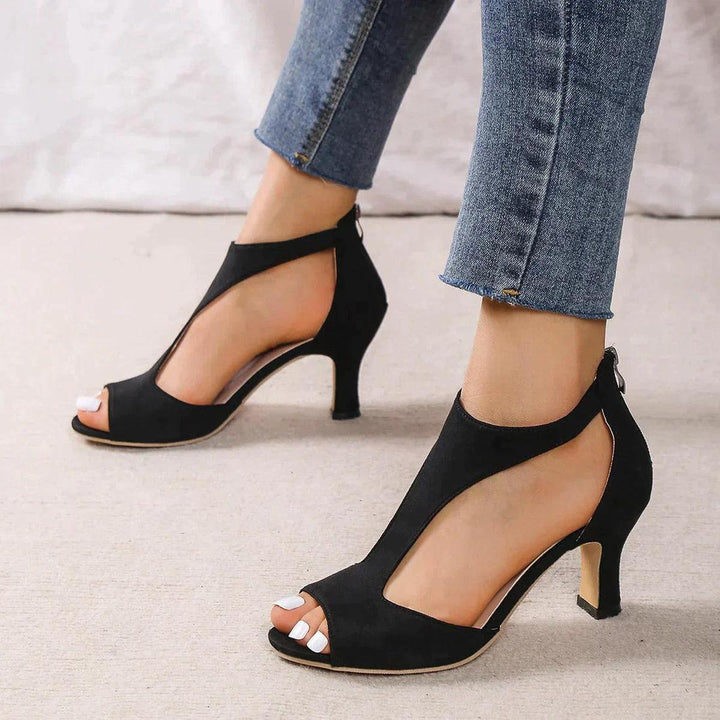 Isobel | Women's Cutout Open Toe Heels with Zip Back