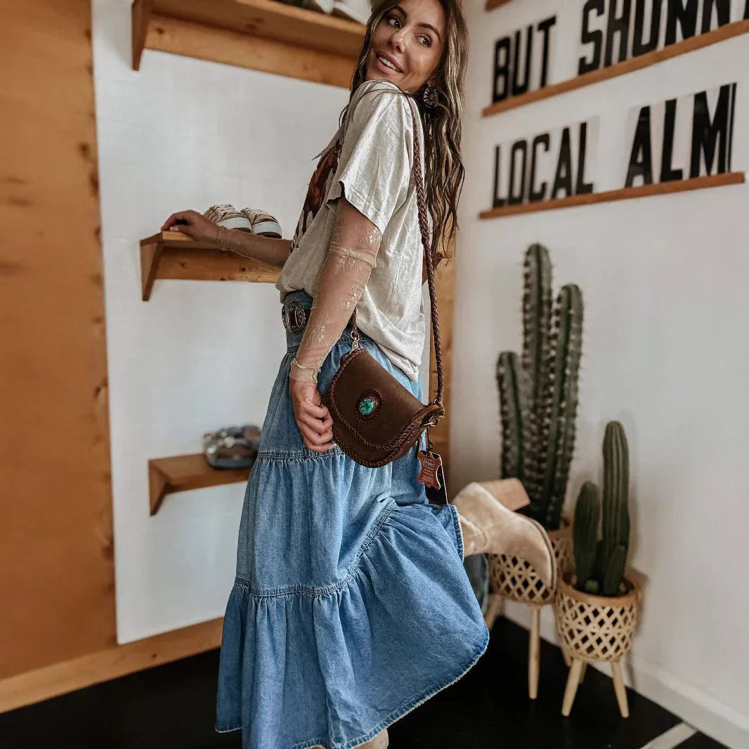Jacqueline | Women's Tiered Denim Skirt with Button Front