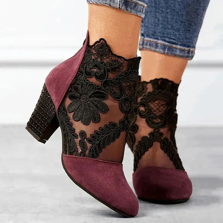 Jade | Women's Pointed Toe Lace Block Heel Boots
