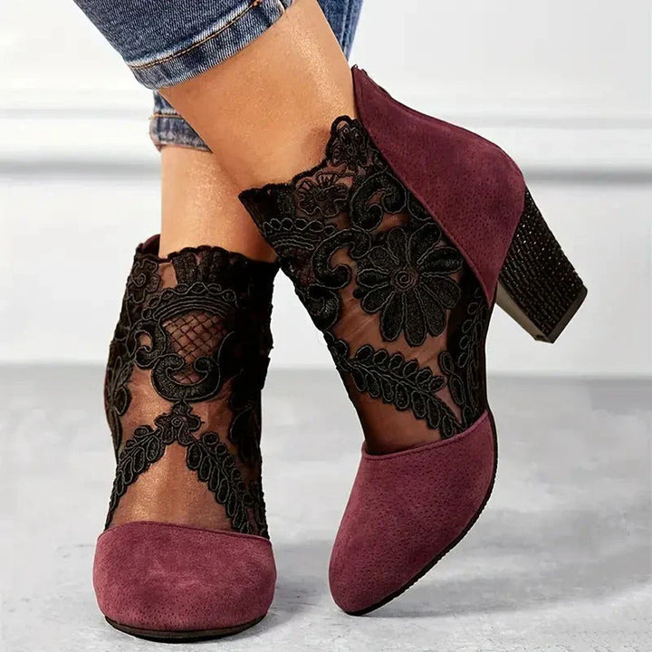 Jade | Women's Pointed Toe Lace Block Heel Boots