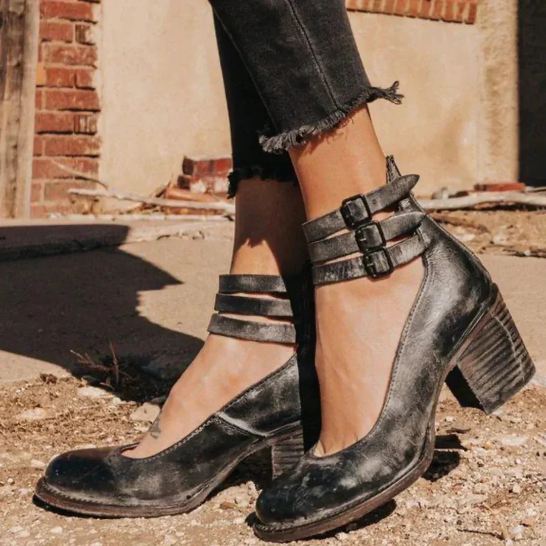 Jean | Women's Block Heel Ankle Strap Shoes with Buckle Straps