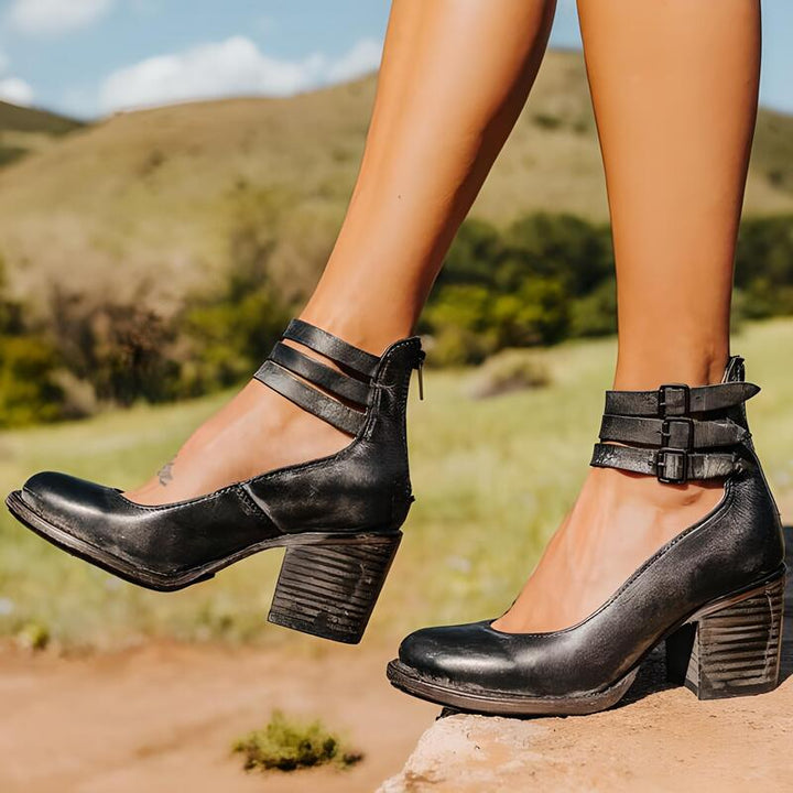 Jean | Women's Block Heel Ankle Strap Shoes with Buckle Straps
