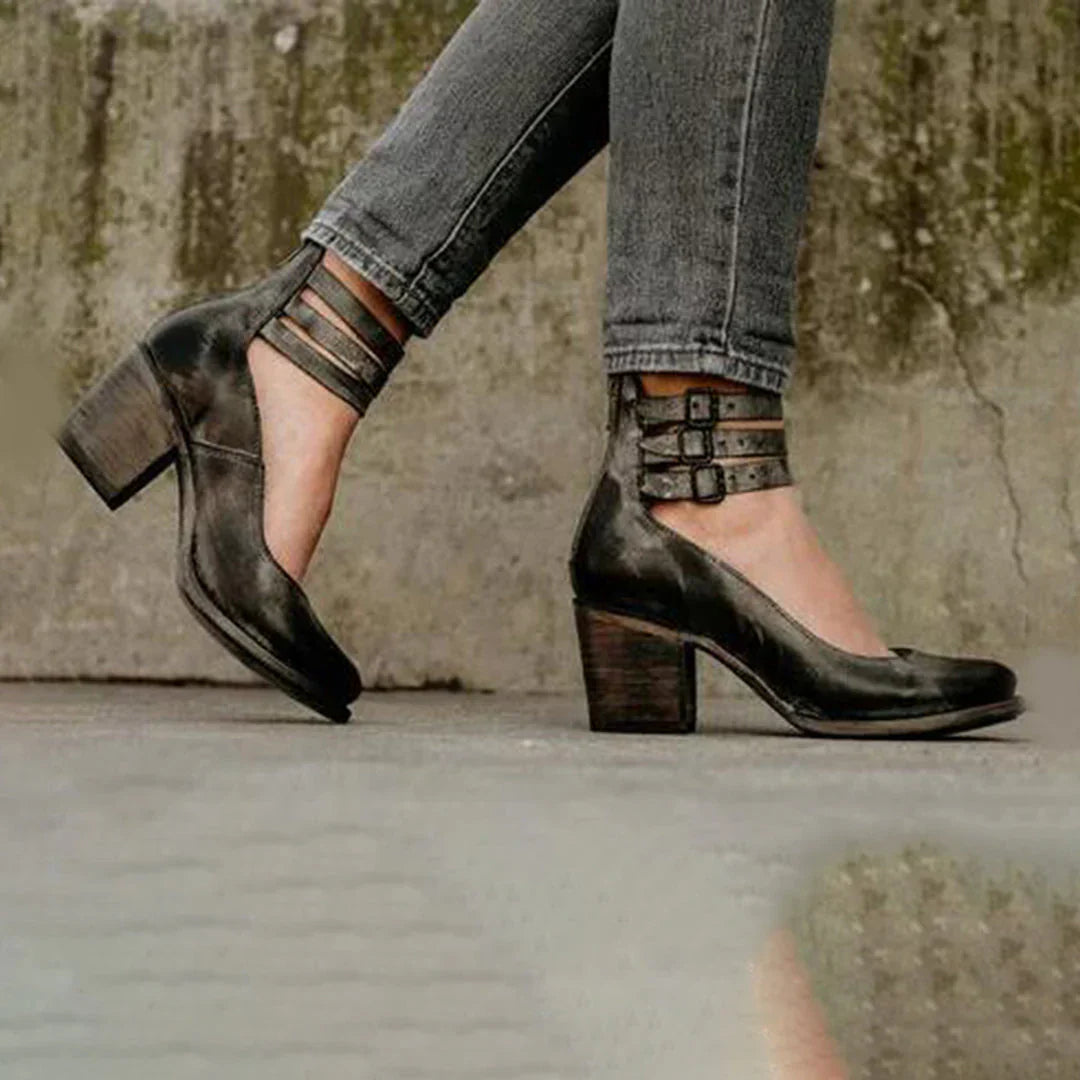 Jean | Women's Block Heel Ankle Strap Shoes with Buckle Straps