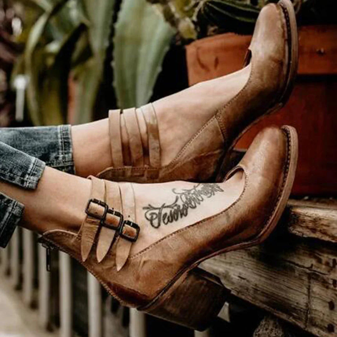 Jean | Women's Block Heel Ankle Strap Shoes with Buckle Straps