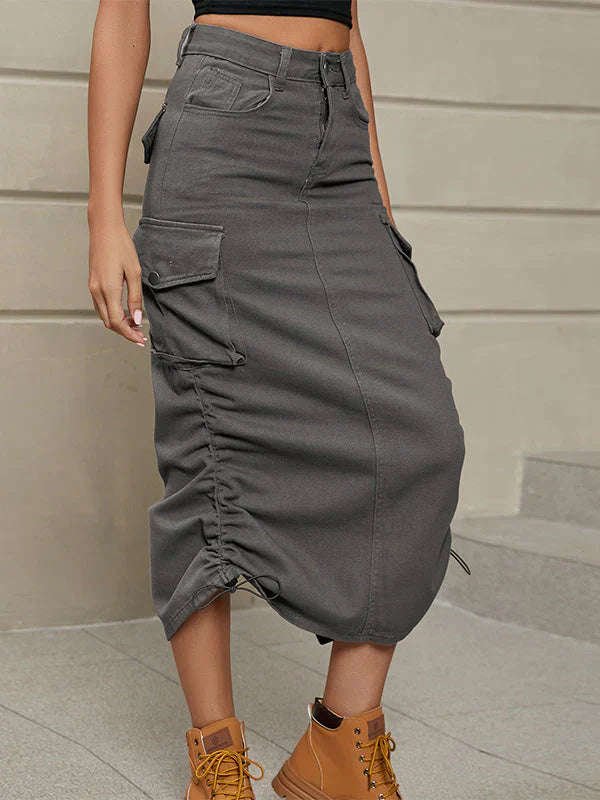 Jean | Women's Cargo Denim Skirt with Ruched Drawstring Hem