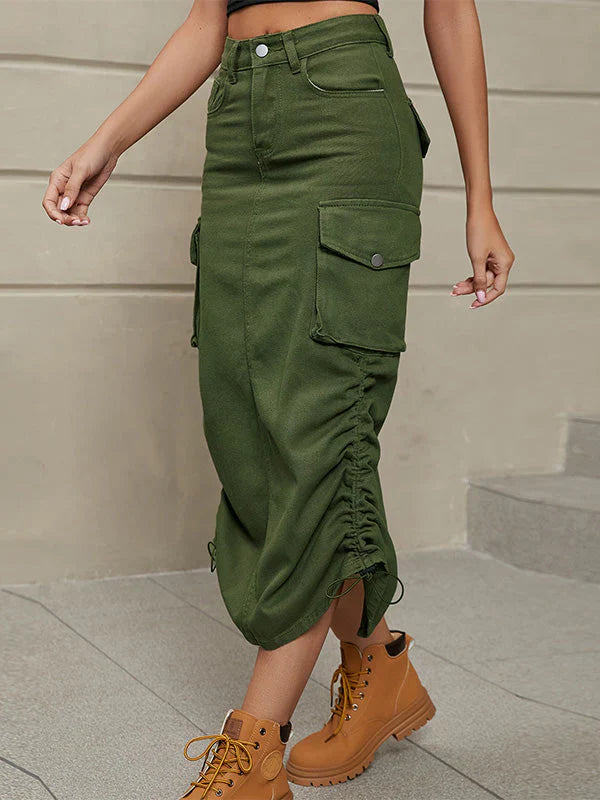 Jean | Women's Cargo Denim Skirt with Ruched Drawstring Hem