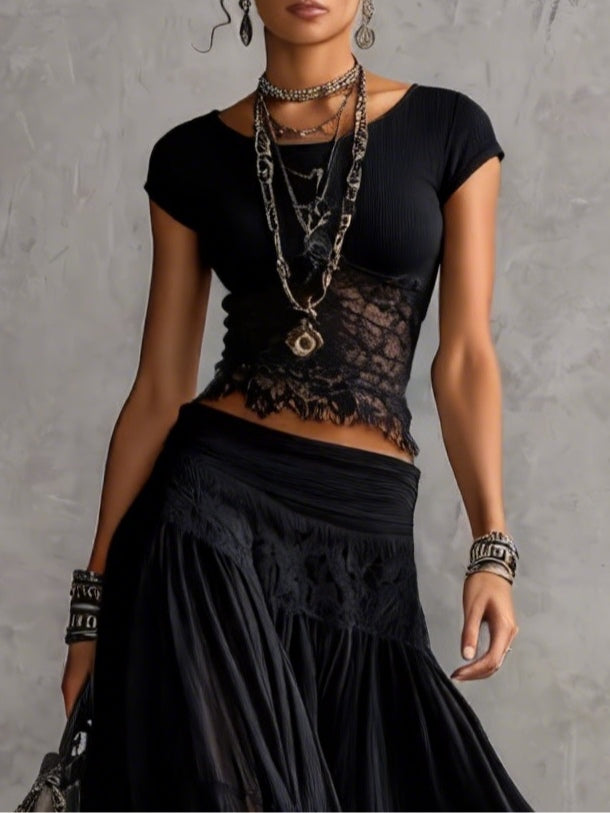 Genevieve Complete Set — Sheer Top with Pleated Skirt