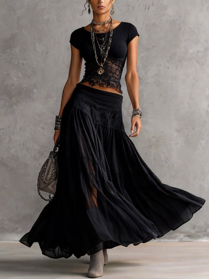 Genevieve Complete Set — Sheer Top with Pleated Skirt