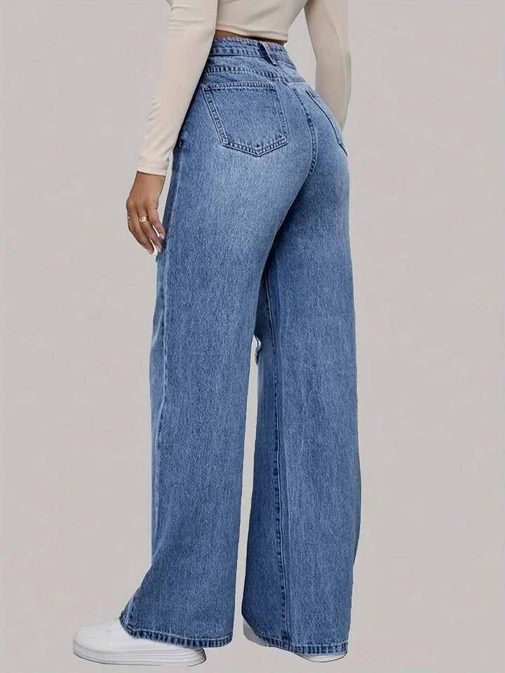 Jocasta | Women's Baggy Wide Leg Jeans with Heart Graffiti Print