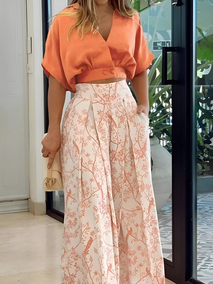 Jodie | Printed Wide Leg Trouser and Cropped Blouse Set