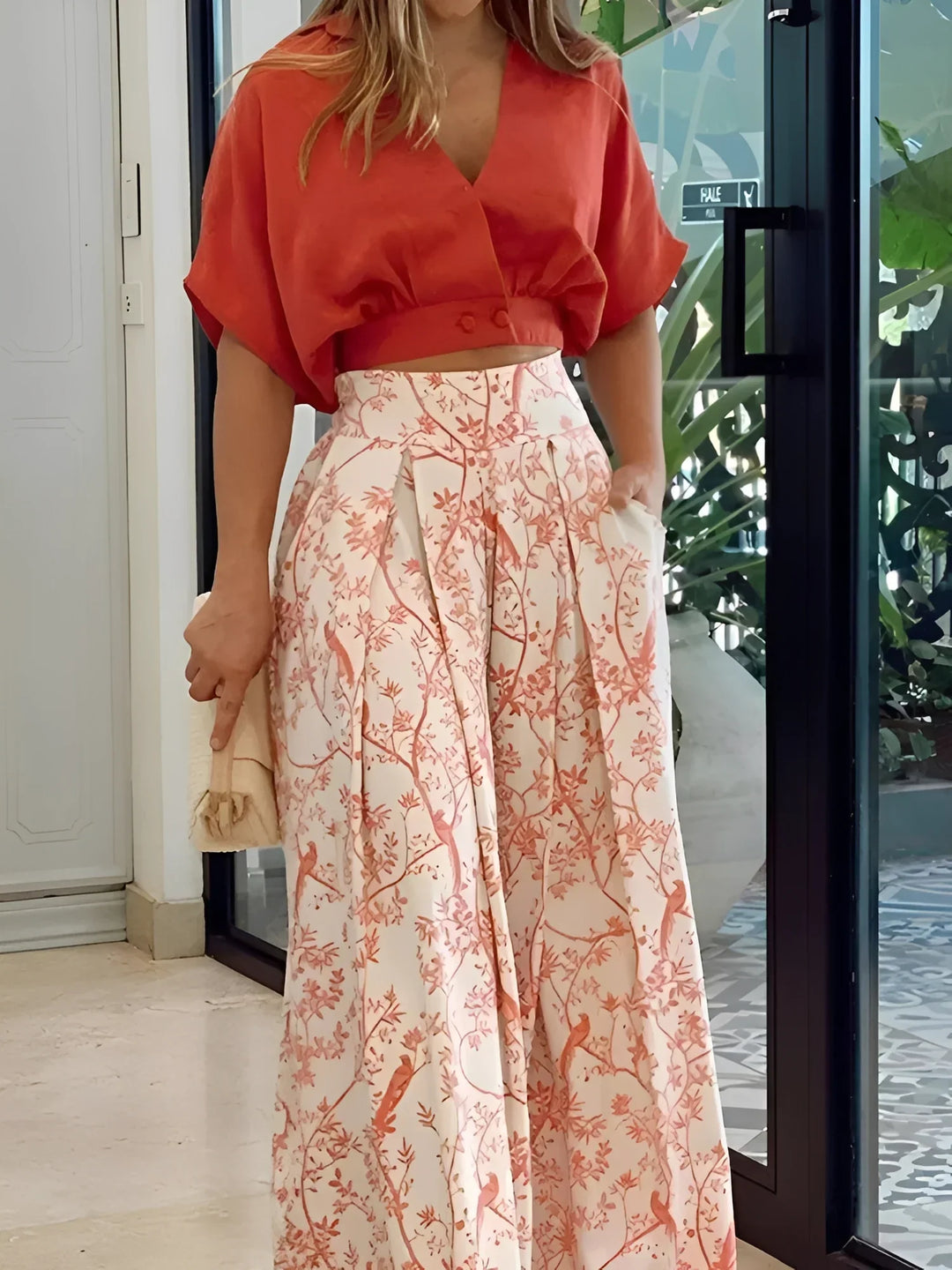 Jodie | Printed Wide Leg Trouser and Cropped Blouse Set