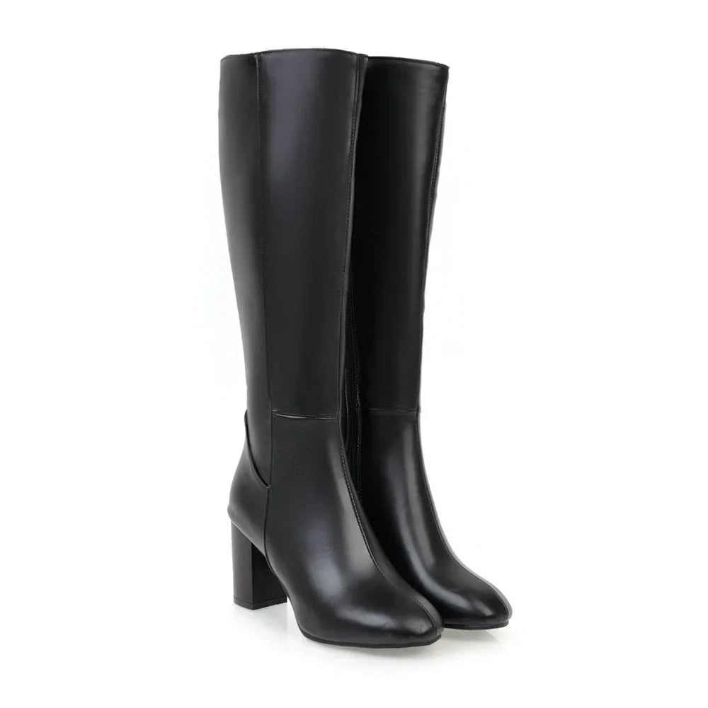 Joyce | Women's Block Heel Knee-High Boots with Side Zip