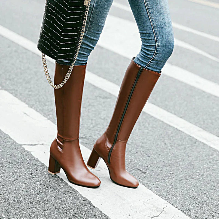 Joyce | Women's Block Heel Knee-High Boots with Side Zip