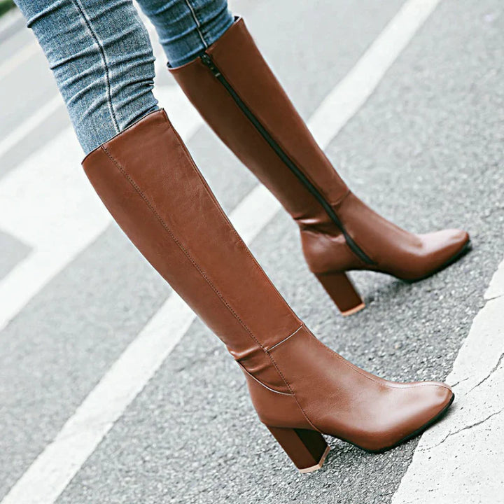 Joyce | Women's Block Heel Knee-High Boots with Side Zip