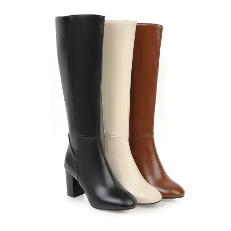 Joyce | Women's Block Heel Knee-High Boots with Side Zip