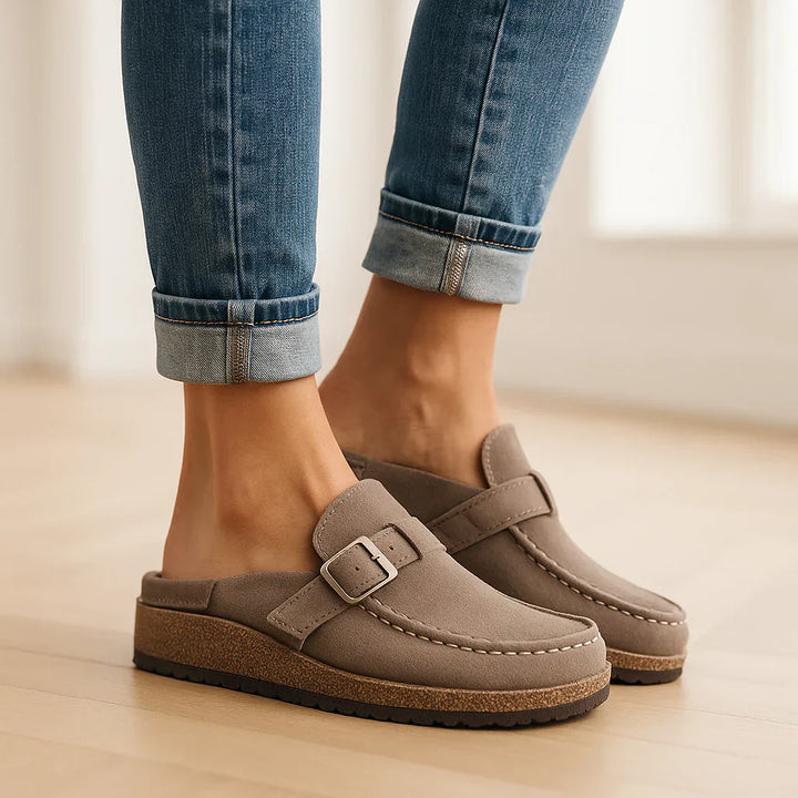 Joyce | Women's Clog Sandals with Buckle Strap and Flat Sole