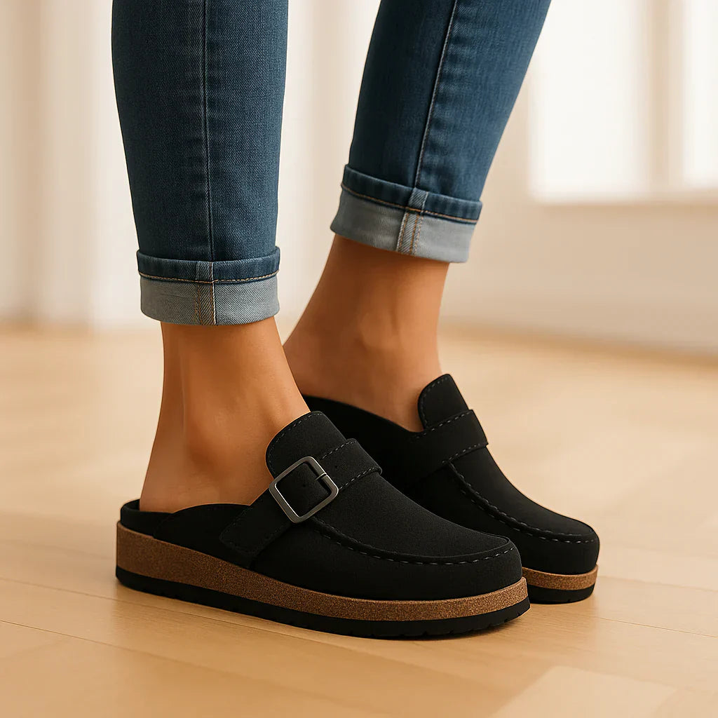 Joyce | Women's Clog Sandals with Buckle Strap and Flat Sole