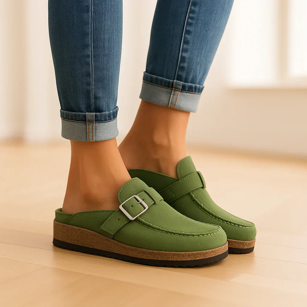 Joyce | Women's Clog Sandals with Buckle Strap and Flat Sole