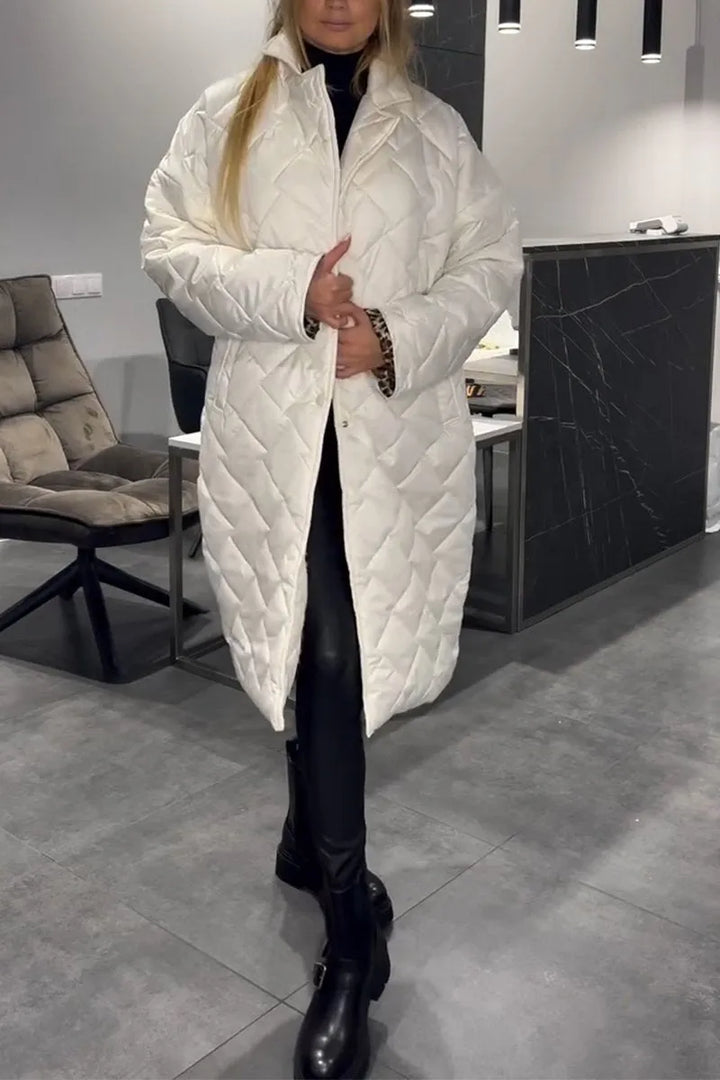 Kendall – Quilted Mid-Length Coat with Leopard Lining