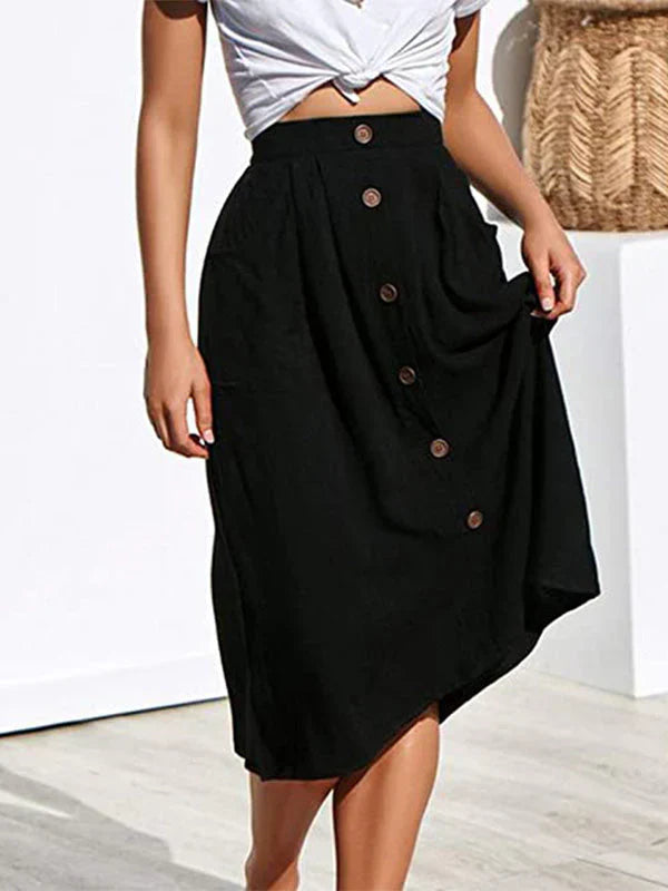 Kate | Women's Button Front Skirt with Elasticated Waist and Side Pockets