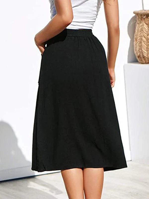 Kate | Women's Button Front Skirt with Elasticated Waist and Side Pockets