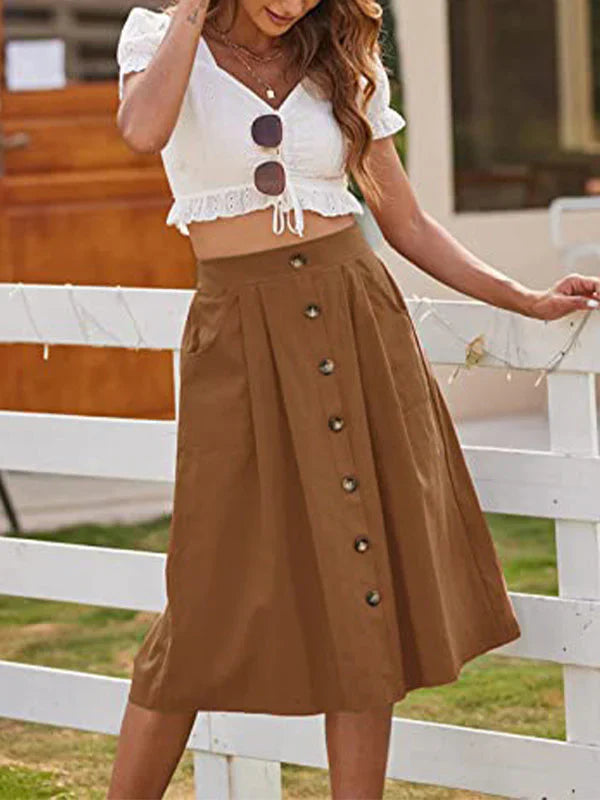 Kate | Women's Button Front Skirt with Elasticated Waist and Side Pockets