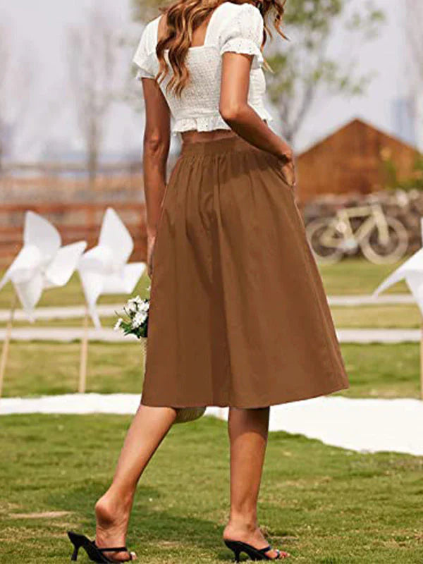 Kate | Women's Button Front Skirt with Elasticated Waist and Side Pockets
