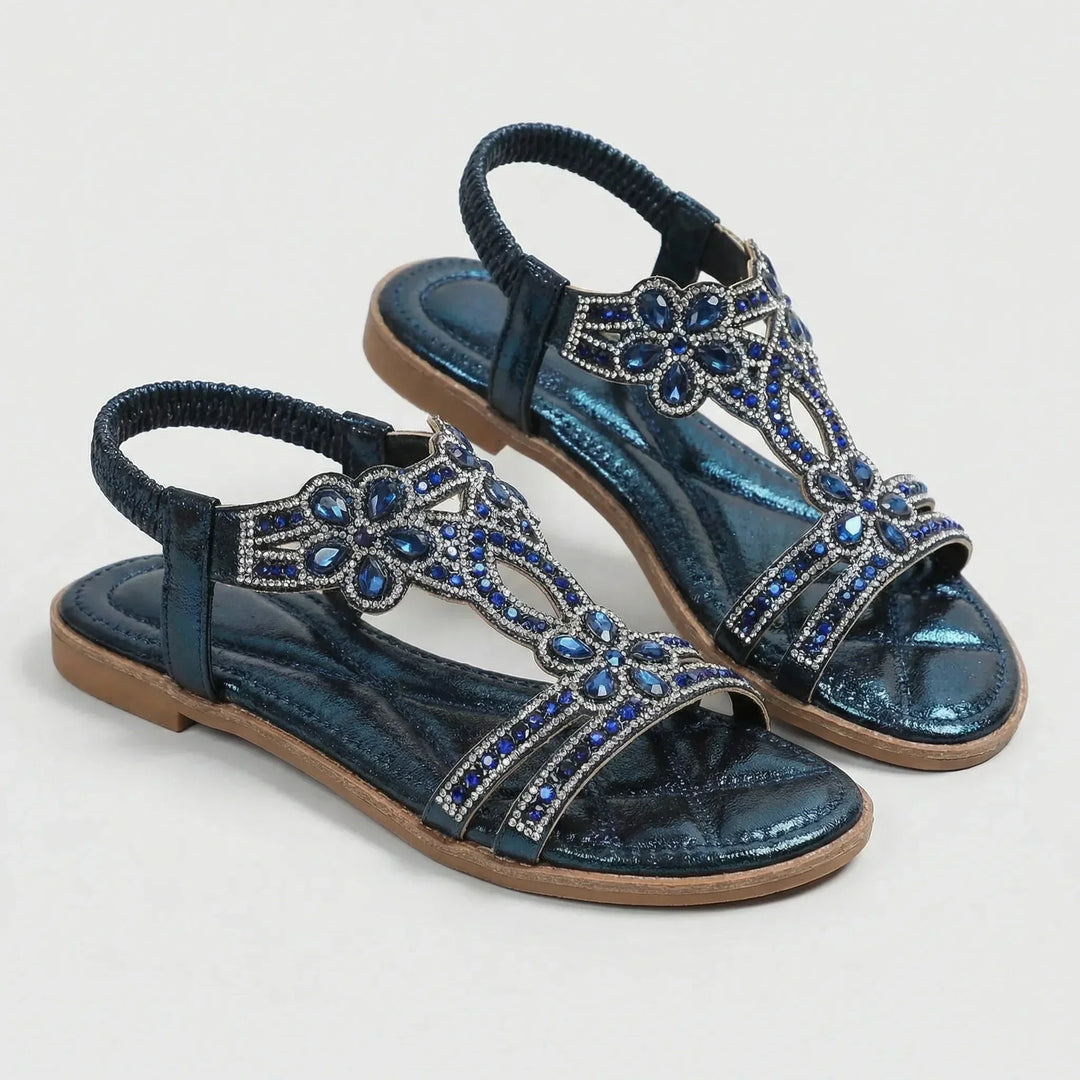 Leah | Women's Embellished T-Strap Sandals with Gemstone Detailing