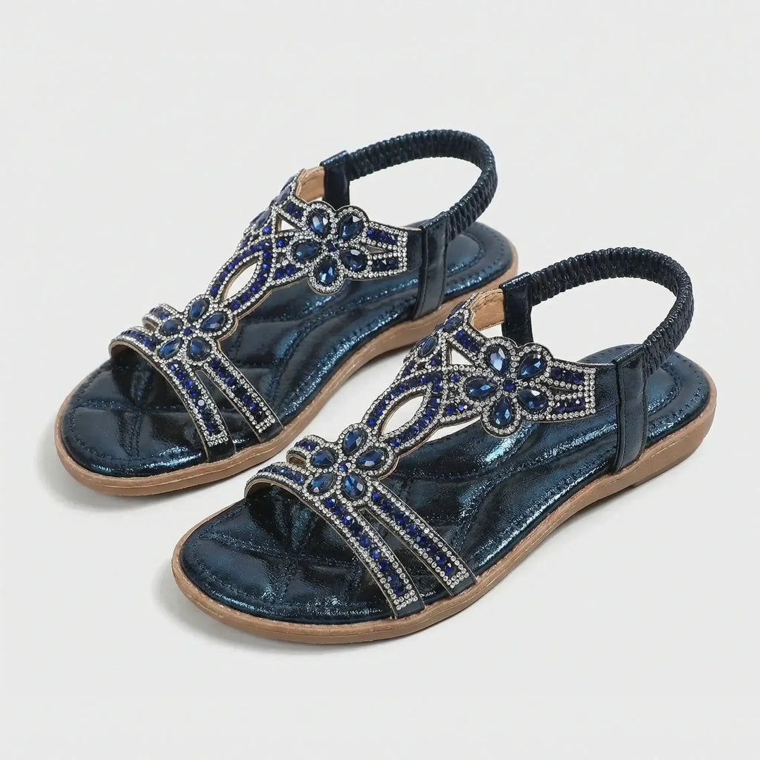 Leah | Women's Embellished T-Strap Sandals with Gemstone Detailing
