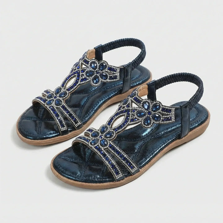 Leah | Women's Embellished T-Strap Sandals with Gemstone Detailing