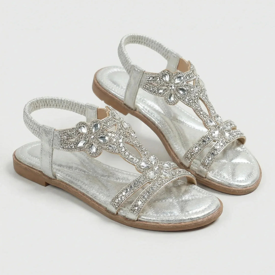 Leah | Women's Embellished T-Strap Sandals with Gemstone Detailing