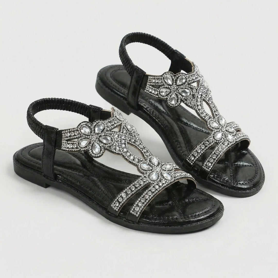 Leah | Women's Embellished T-Strap Sandals with Gemstone Detailing