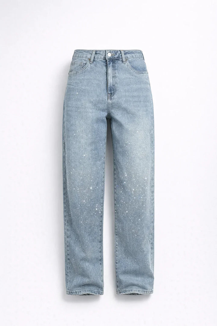 Lola | Women's Wide Leg Jeans with Crystal Embellishment