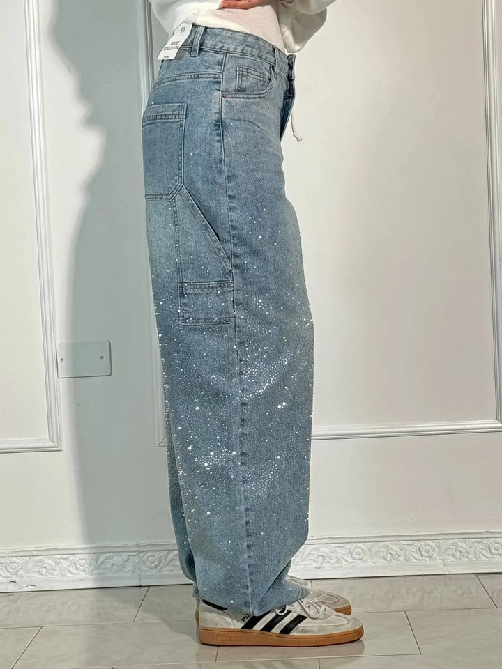 Lola | Women's Wide Leg Jeans with Crystal Embellishment