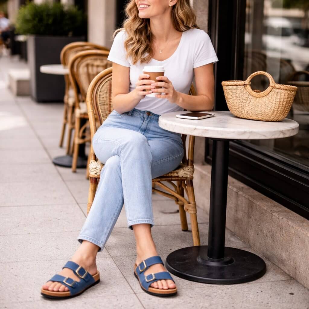 Lottie | Women's Adjustable Buckle Flat Sandals with Comfort Footbed