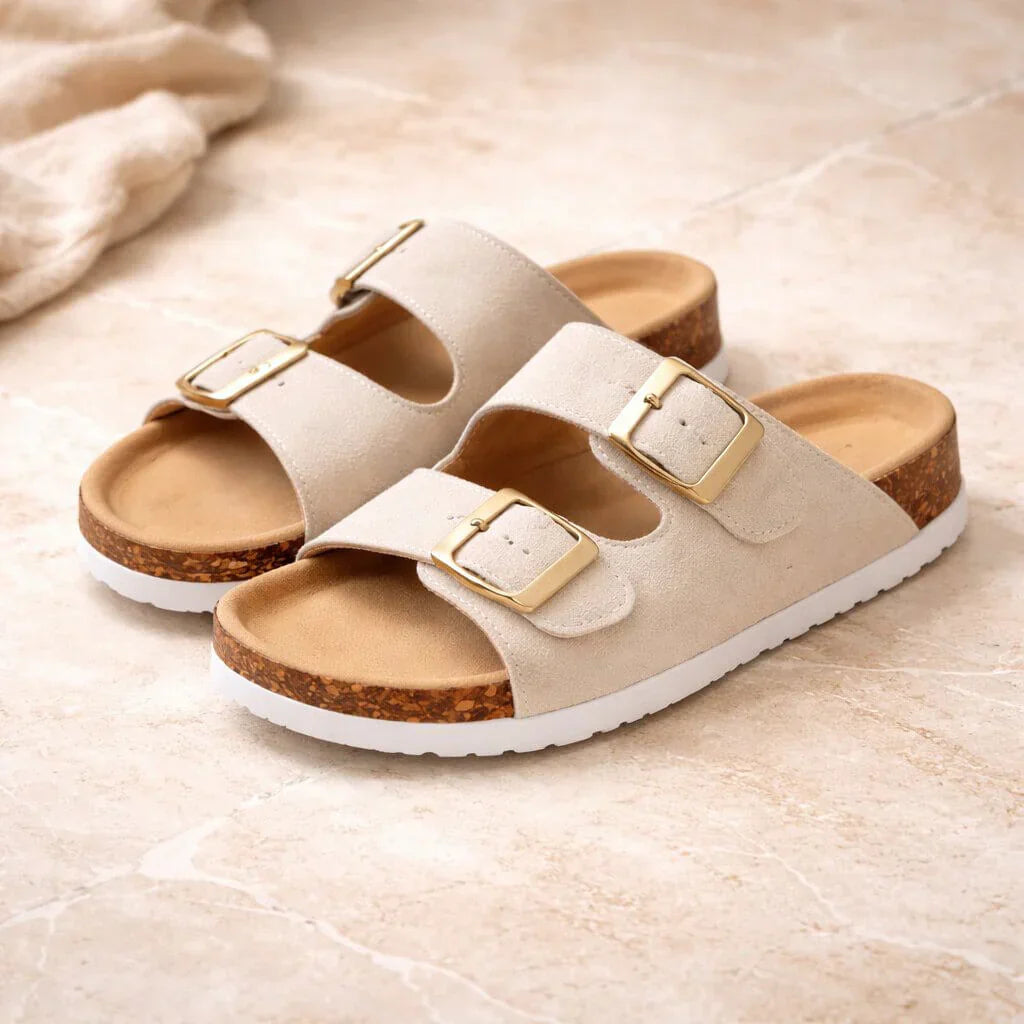 Lottie | Women's Adjustable Buckle Flat Sandals with Comfort Footbed
