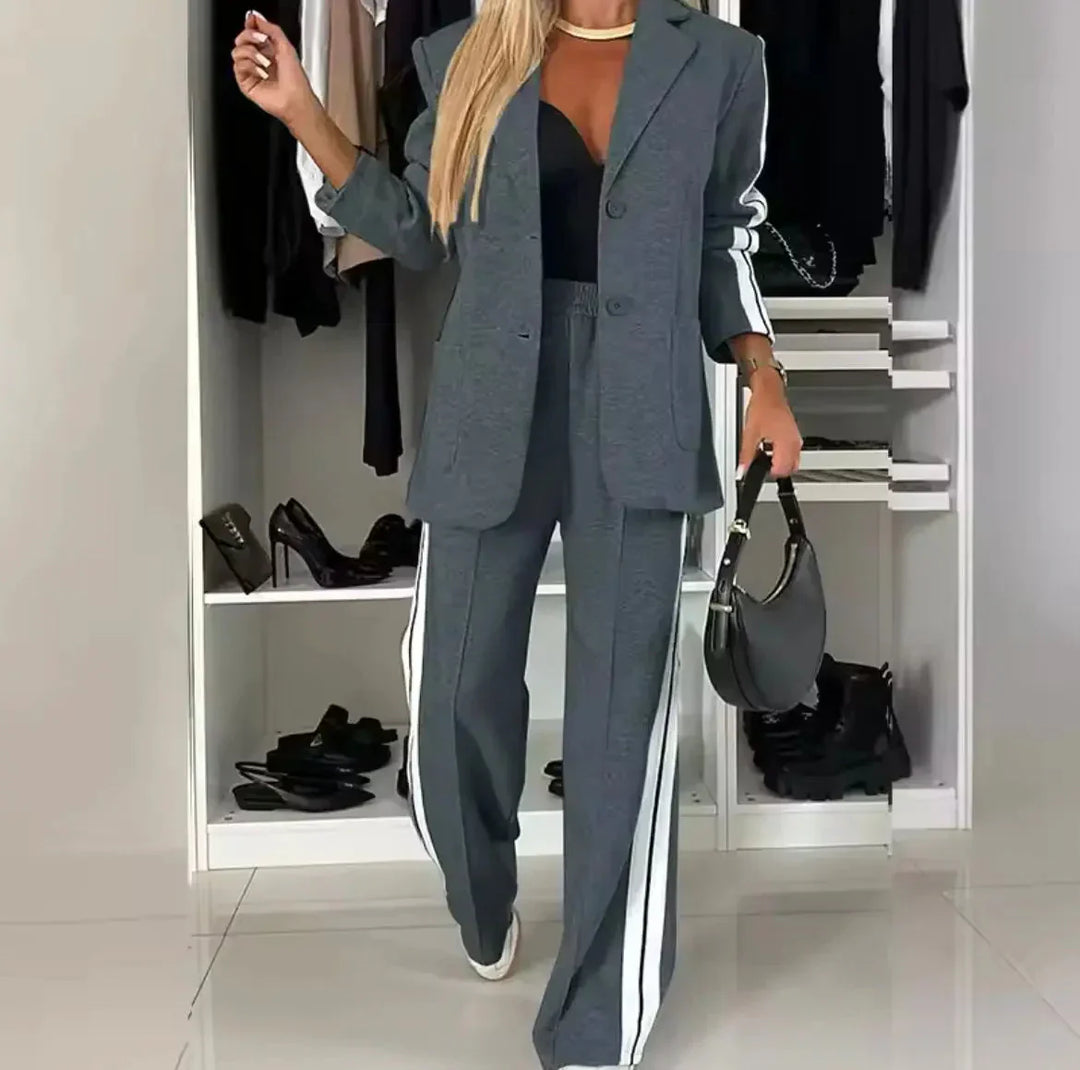 Maya | Two Piece Tracksuit Set with Side Stripe Trouser and Blazer