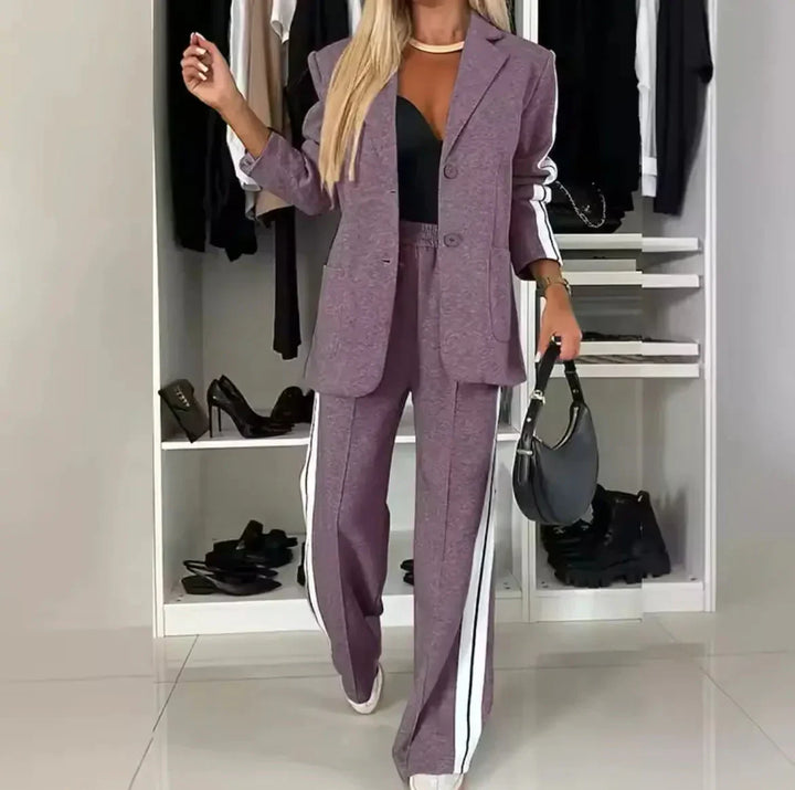 Maya | Two Piece Tracksuit Set with Side Stripe Trouser and Blazer