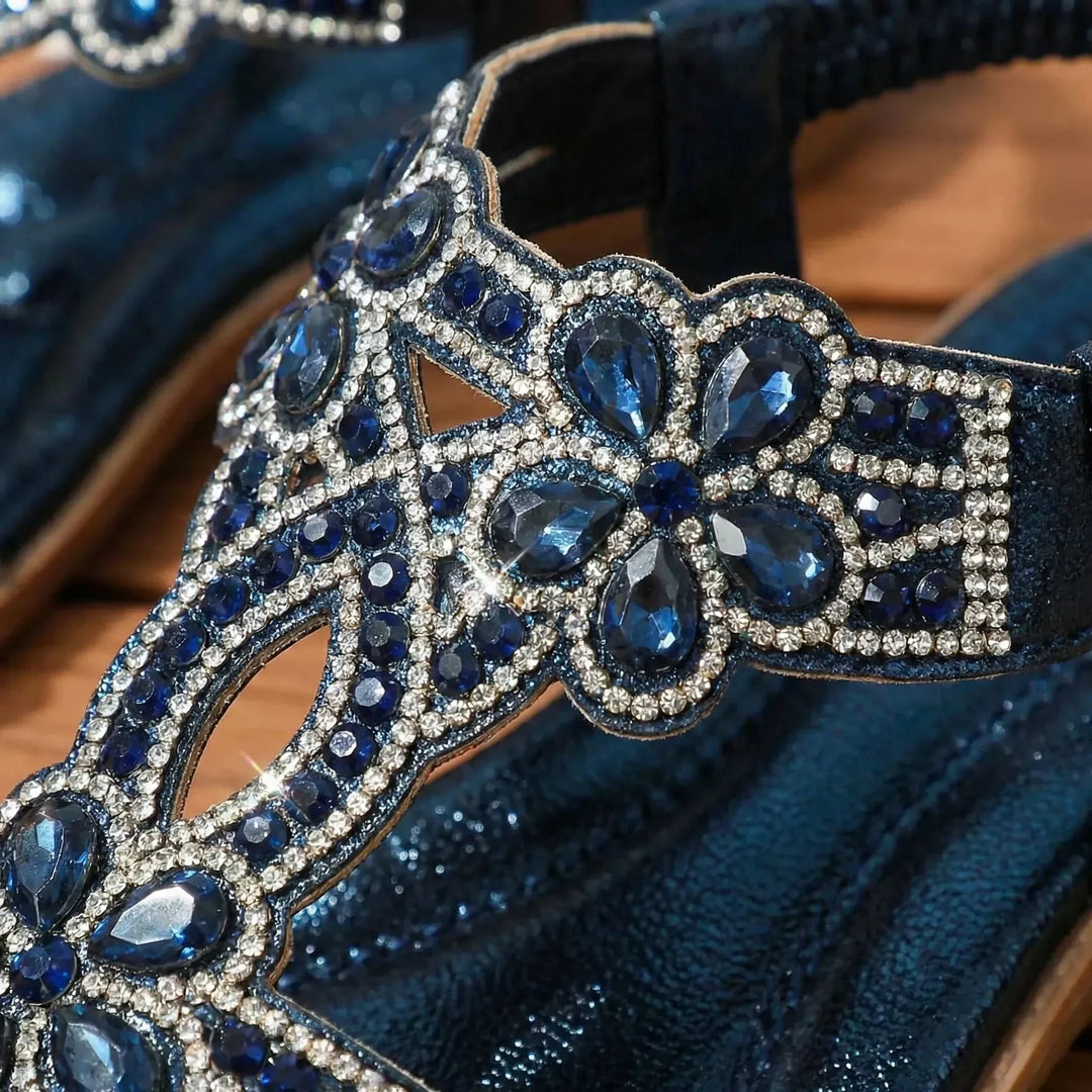 Millicent | Women's Embellished T-Strap Sandals with Elasticated Back Strap