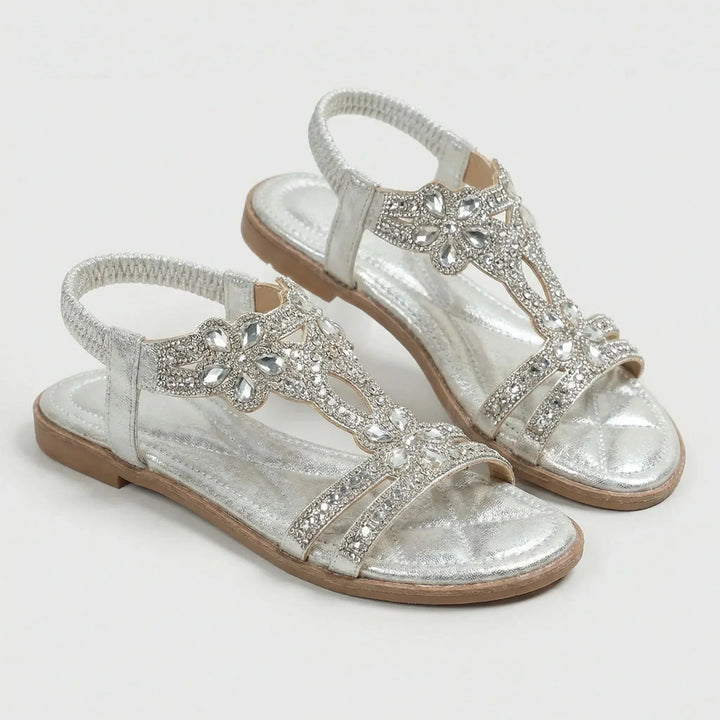 Millicent | Women's Embellished T-Strap Sandals with Elasticated Back Strap