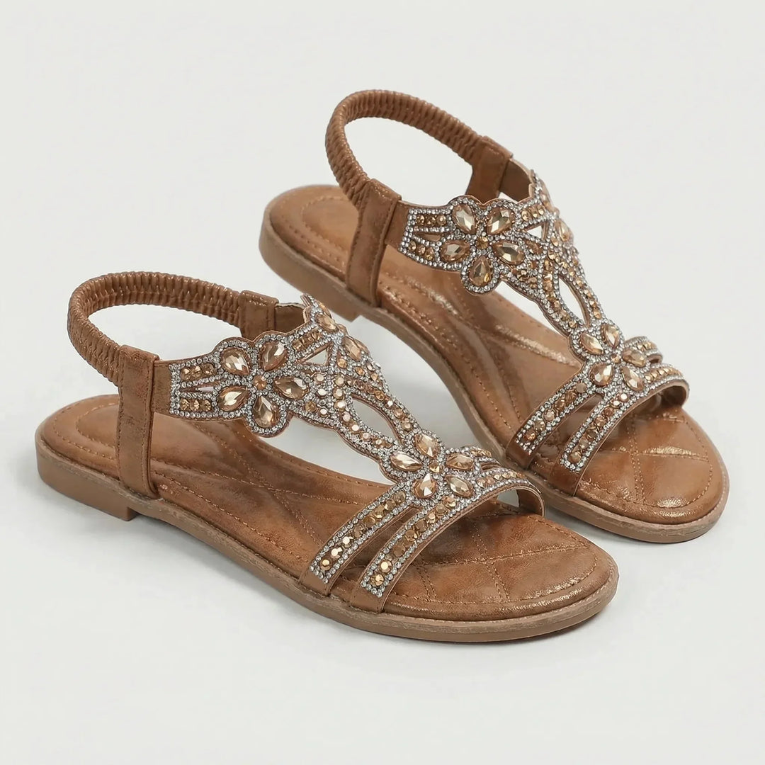 Millicent | Women's Embellished T-Strap Sandals with Elasticated Back Strap
