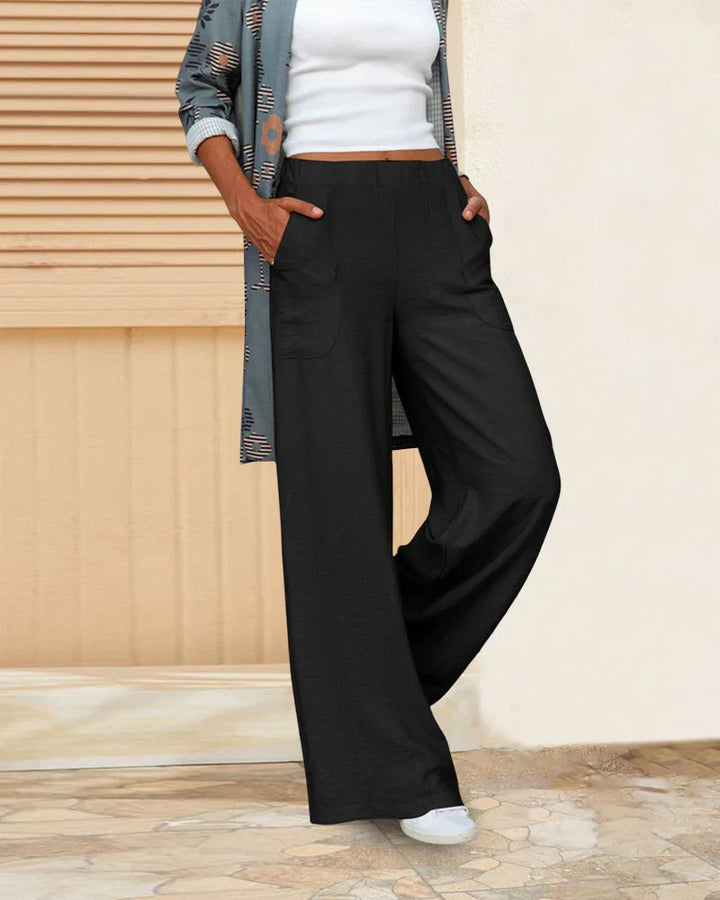 Molly | Women's Wide Leg Trouser with Elasticated Waist and Patch Pockets