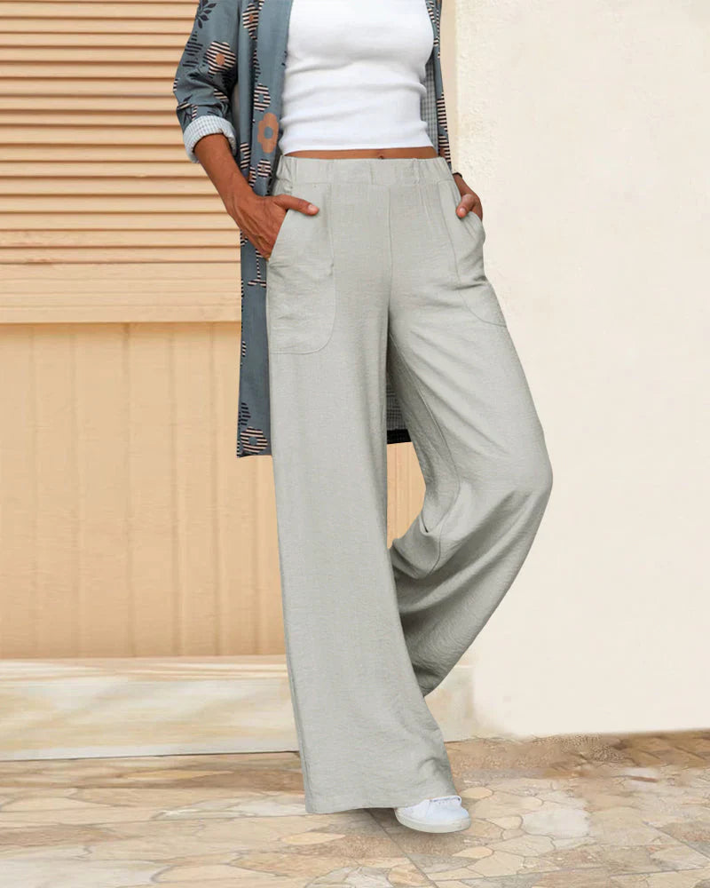 Molly | Women's Wide Leg Trouser with Elasticated Waist and Patch Pockets