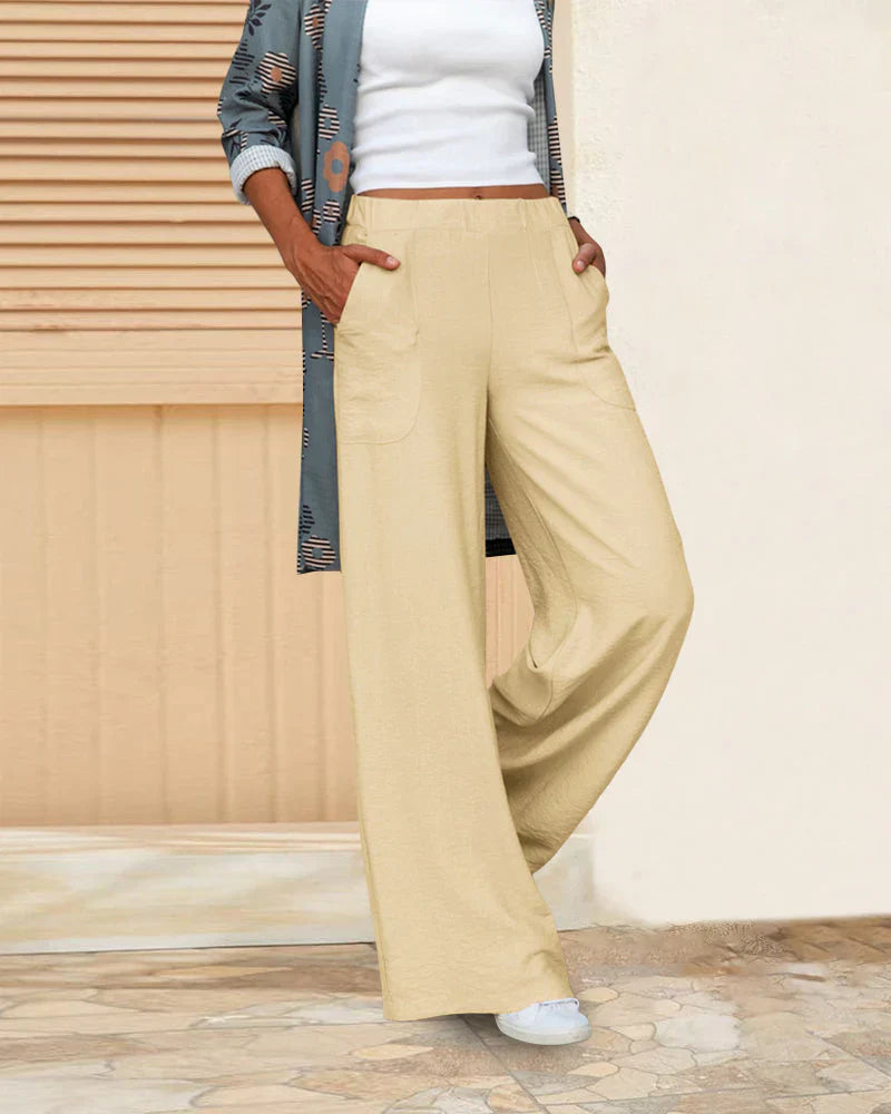 Molly | Women's Wide Leg Trouser with Elasticated Waist and Patch Pockets